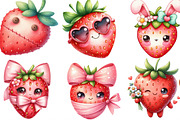 Watercolor Cute Strawberry Clipart, an Illustration by Designking (Thumbnail 2 of 4)