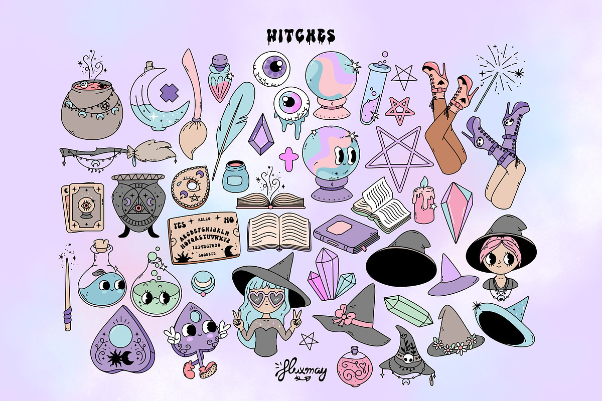 Pastel Goth Halloween creepy bundle, a Seasonal Illustration by Huxmay (Photo 4 of 16)