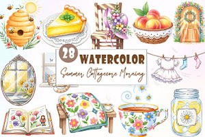 Summer Cottagecore Morning Clipart, an Illustration by Watercolor design
