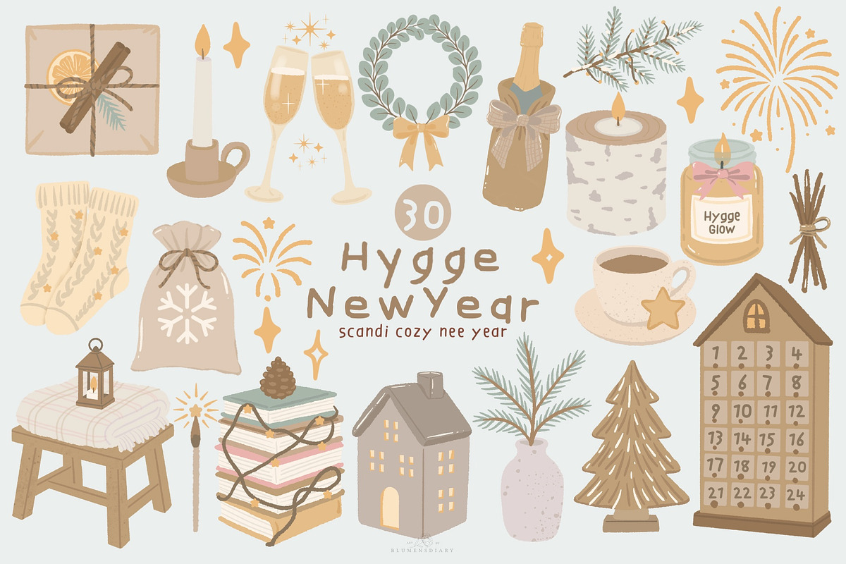 Hygge New Year Scandinavian Clipart, a Decorative Illustration by Blumensdiary (Photo 1 of 7)