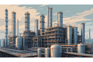 Industrial refinery plant with, an Illustration by tilialucida