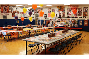 banners school cafeteria table ai, a School & Education Photo by pikepicture