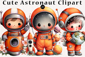 Cute Astronaut Clipart, a Seasonal Illustration by CreationArt