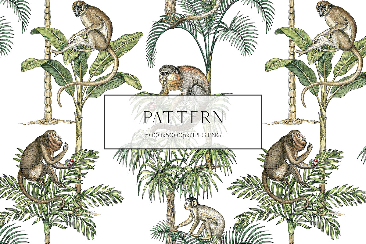 Monkeys and palms, a Pattern Graphic by Anyuka (Photo 3 of 12)