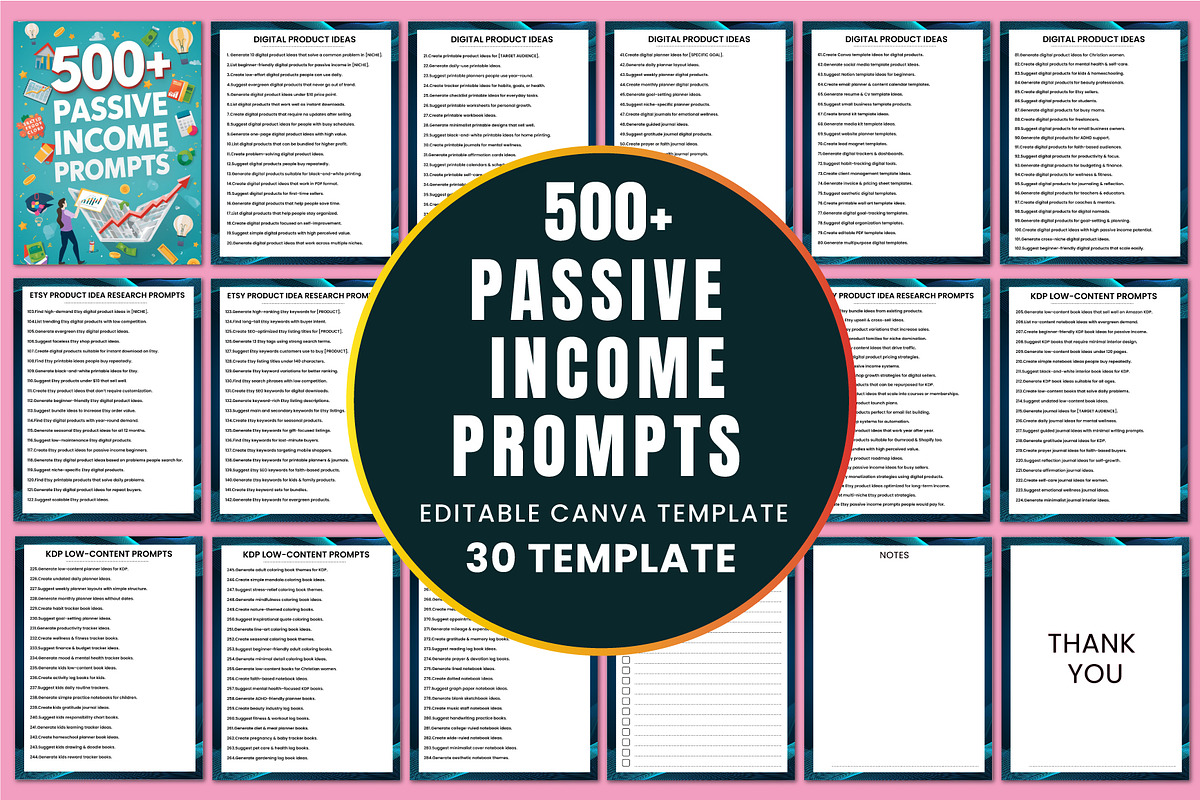 500+ Etsy Passive Income Prompts, a Stationery Template by Shumaya (Photo 1 of 6)