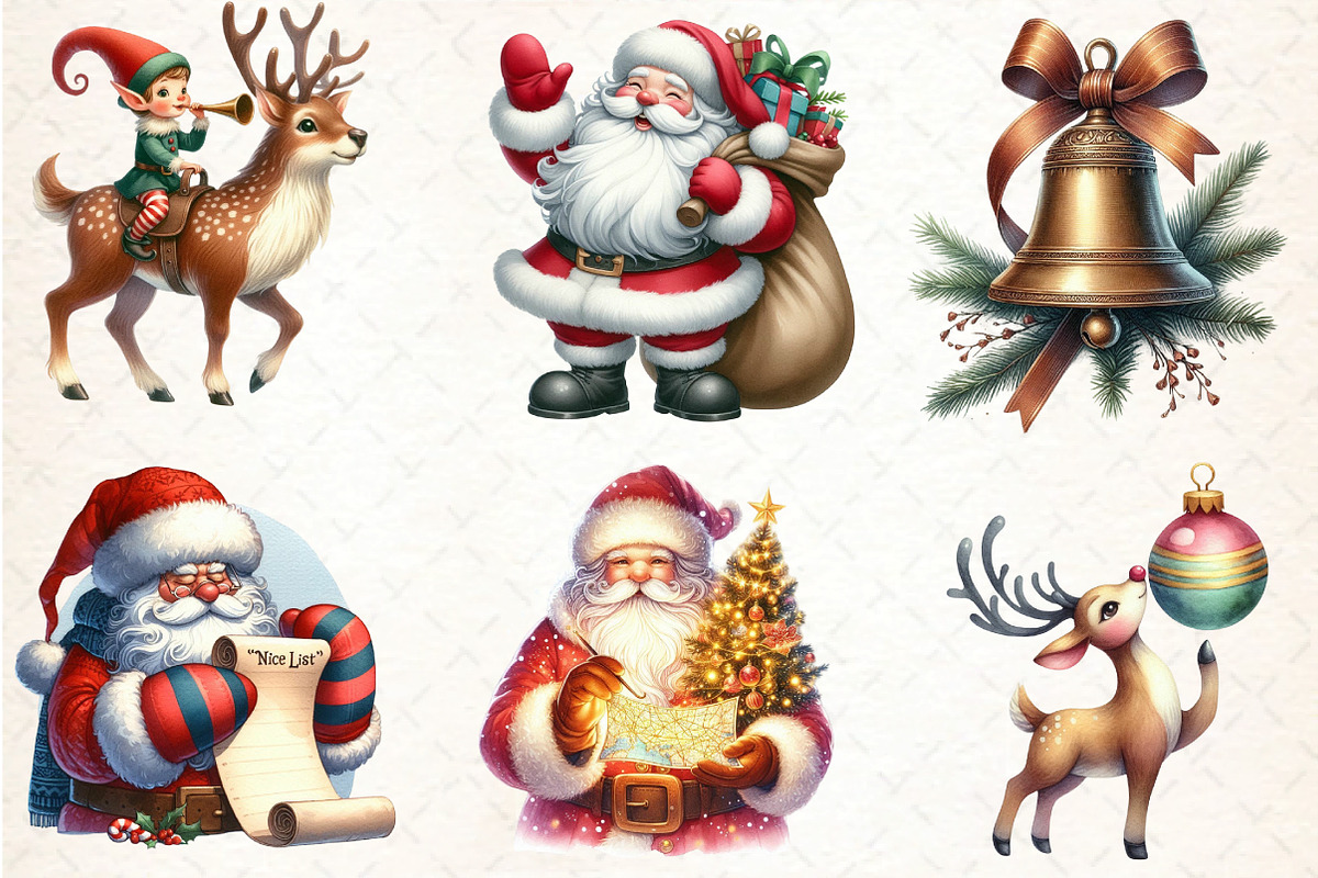 Santa Claus and his Reindeer Clipart, an Illustration by DreamCafeArt (Photo 3 of 8)