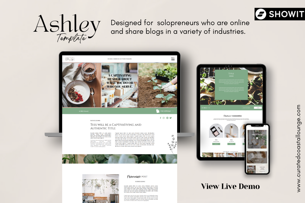 Ashley Showit Template for Bloggers & Coaches | Curated Coastal Lounge