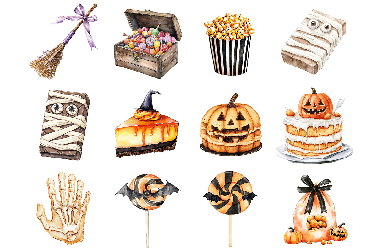 Watercolor Halloween Sweets Clipart, a Seasonal Illustration by CitraGraphics (Photo 2 of 5)