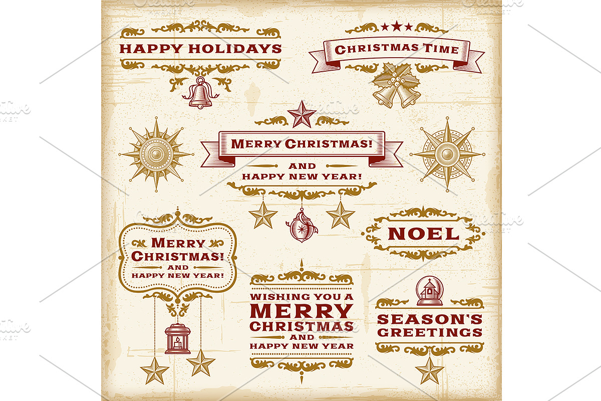 Vintage Christmas Typography Set, a Decorative Illustration by Retro Graphics (Photo 2 of 2)