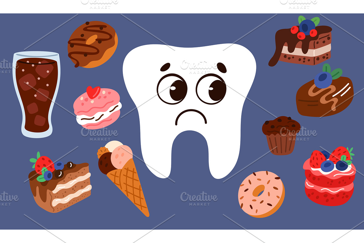 Sad cartoon tooth surrounded by, a Healthcare Illustration by Vectorbuum