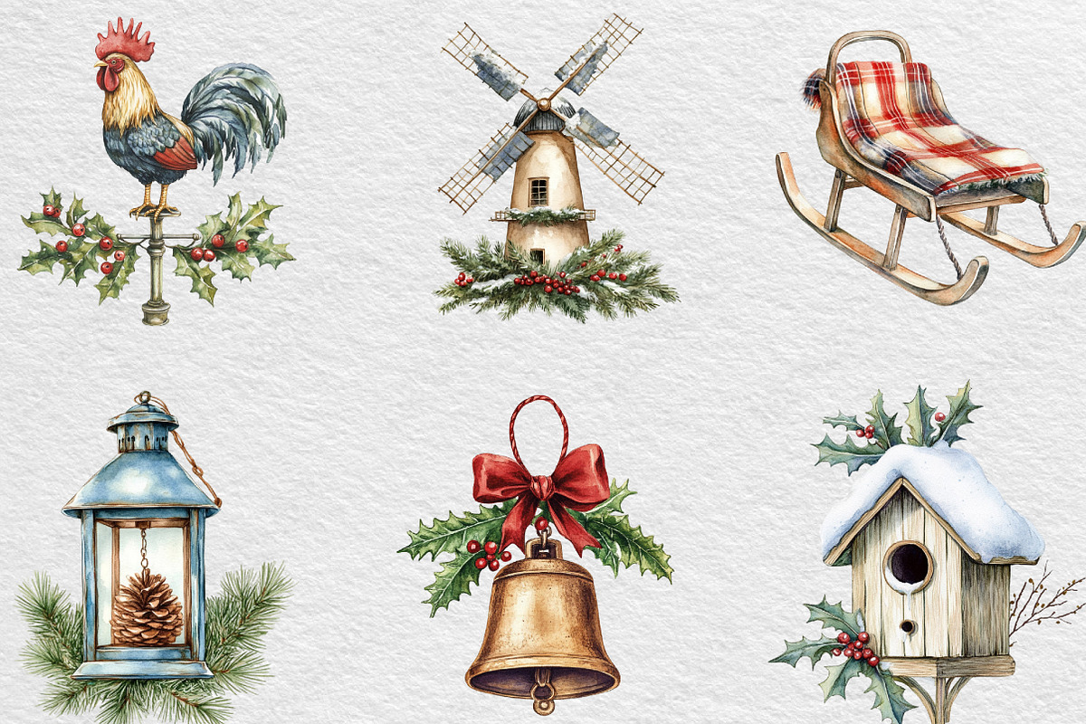 Vintage Christmas Farm Clipart, an Illustration by Black Bird Studio (Photo 6 of 6)