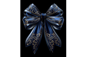 Elegant Ornate Blue Ribbon Bow With