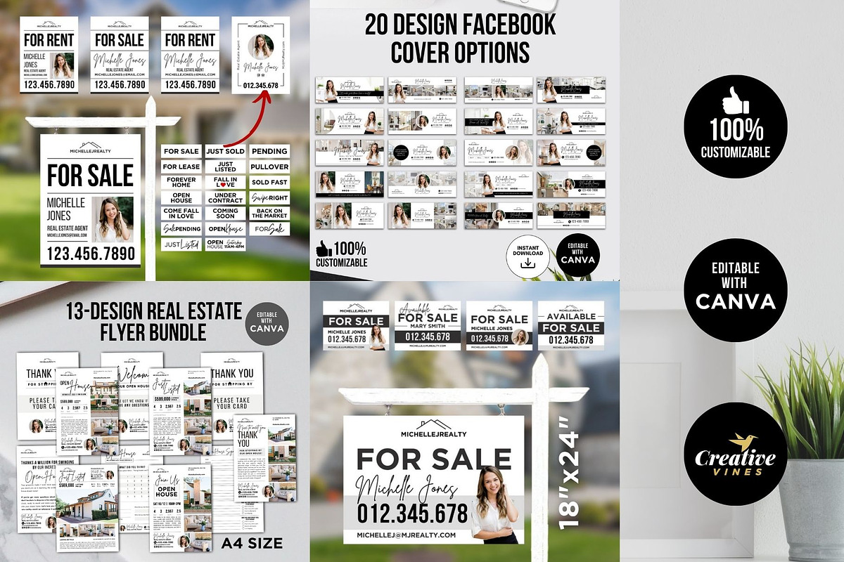 Real Estate Templates Realtor Canva, a Marketing Template by CreativeVinesStore (Photo 3 of 8)
