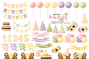 Baby Girl Birthday Party Clipart, an Animal Illustration by Natalya_Mona_Art (Thumbnail 2 of 9)
