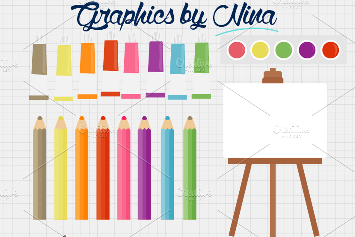 Art supplies clipart, an Illustration by Graphics by Nina