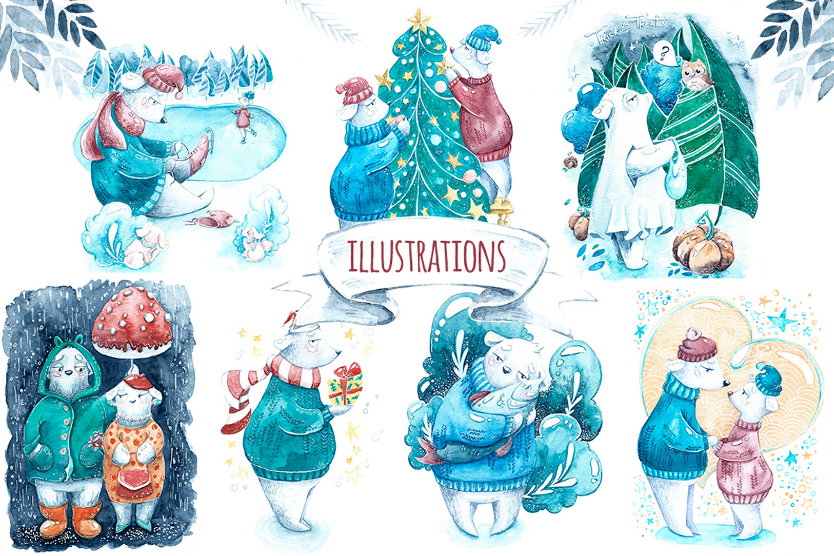 Watercolor Winter animals., an Illustration by talloshau's illustrations (Photo 7 of 9)