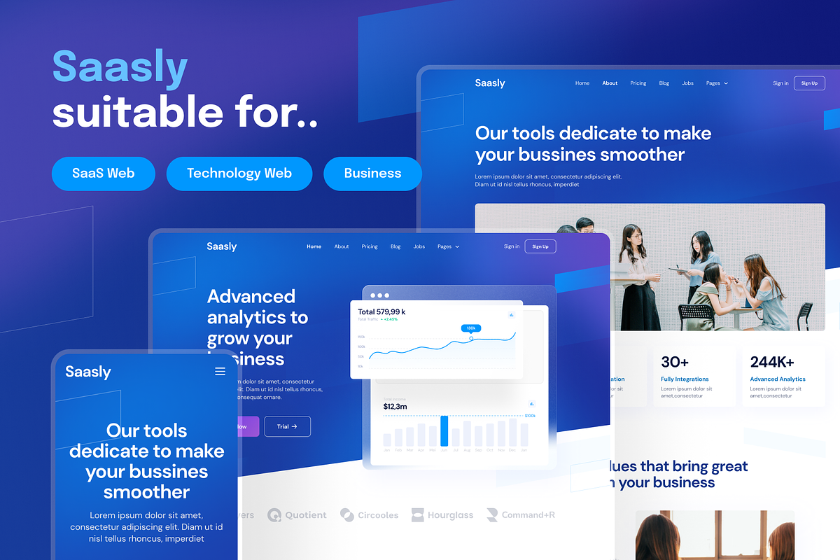 Saas & Tech Web Mobile UI Kit Saasly, an UI Kit Template by dhuhacreative (Photo 4 of 8)