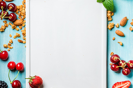 Healthy breakfast ingredients stock photo containing breakfast and background, a Food & Drink Photo by Foxys