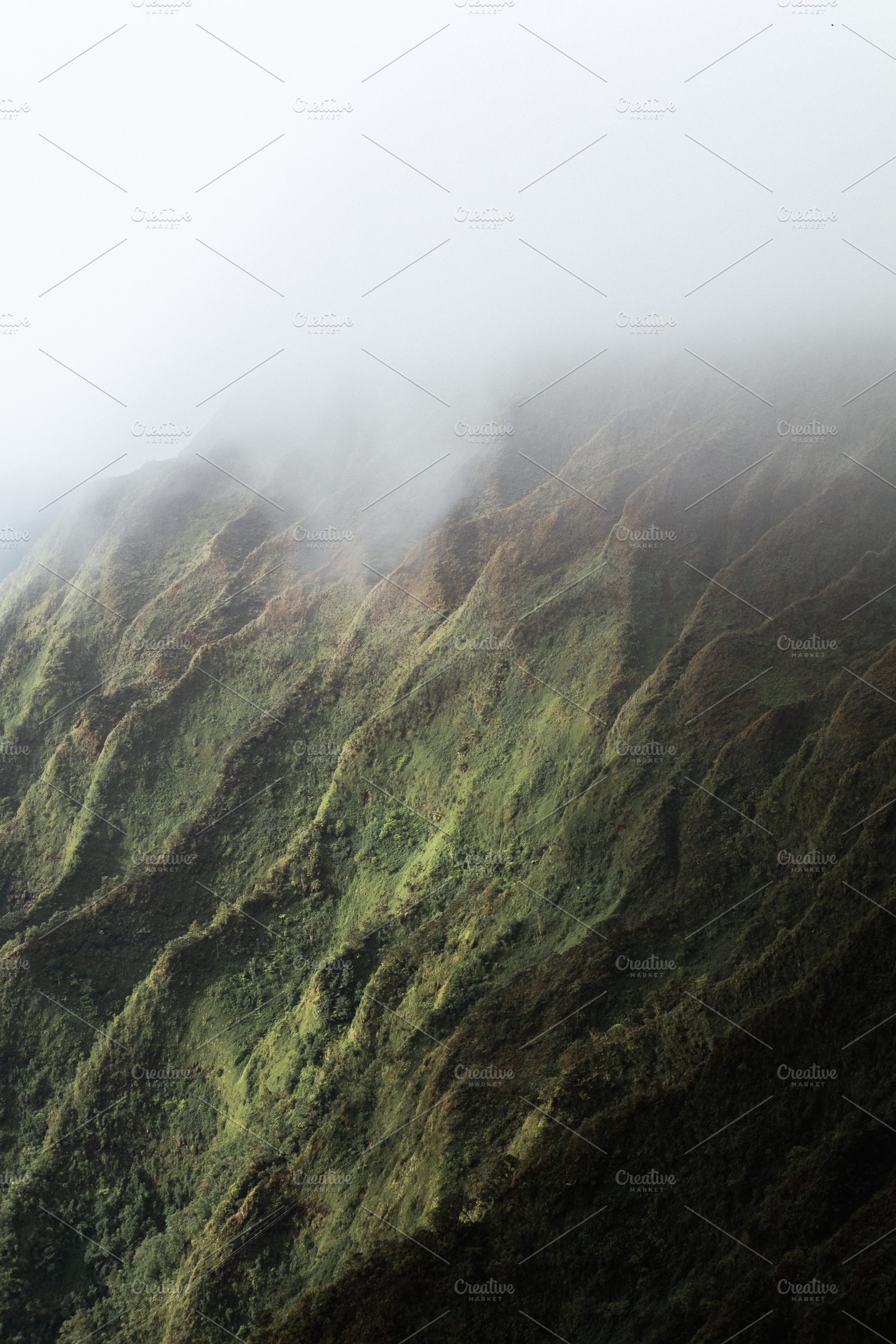 Oahu hawaii  mountains and clouds featuring oahu, ridgeline, and green, a Nature Photo by Will Rust
