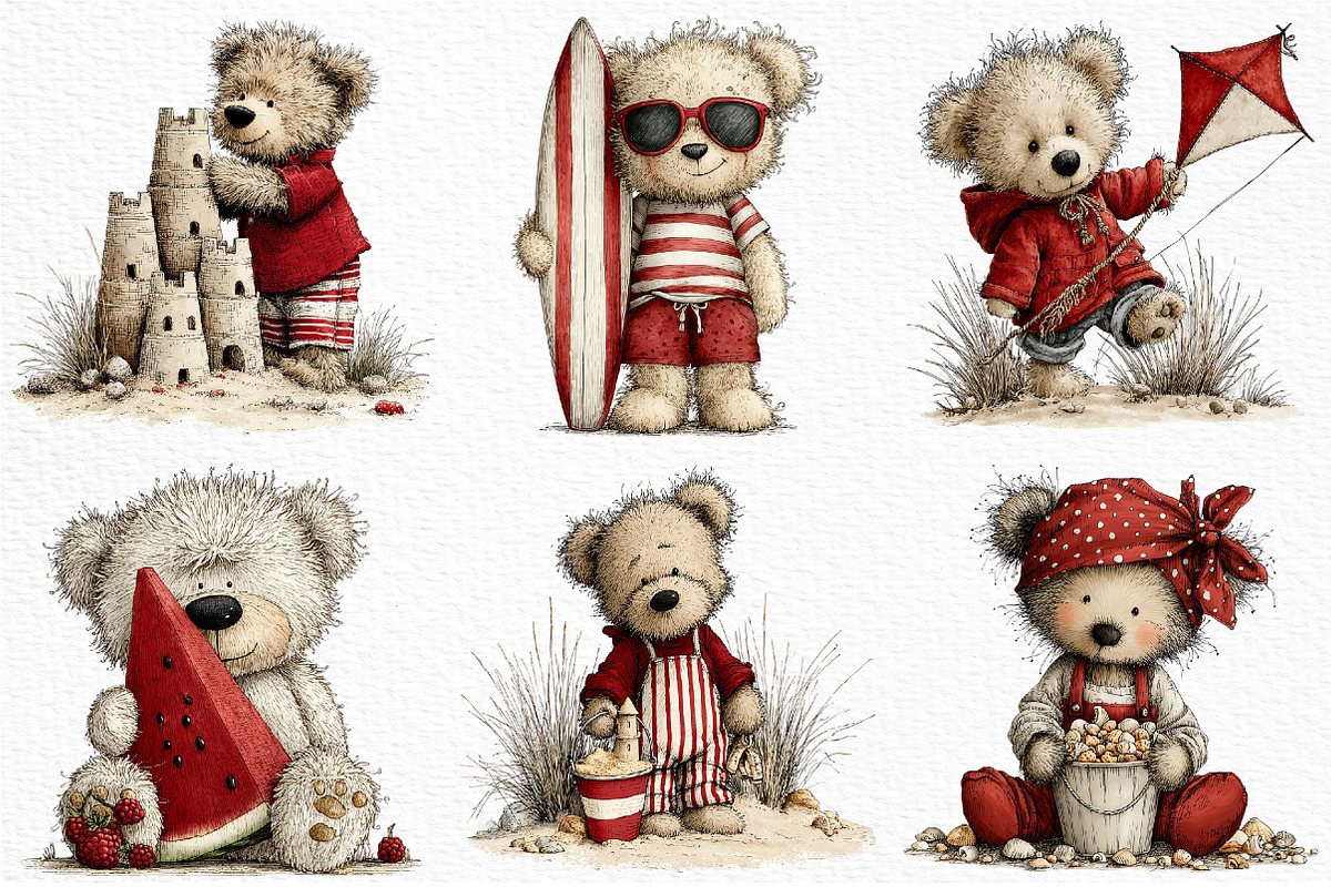Whimsical Summer Teddy Bear Clipart, an Illustration by Craft Nest (Photo 3 of 11)