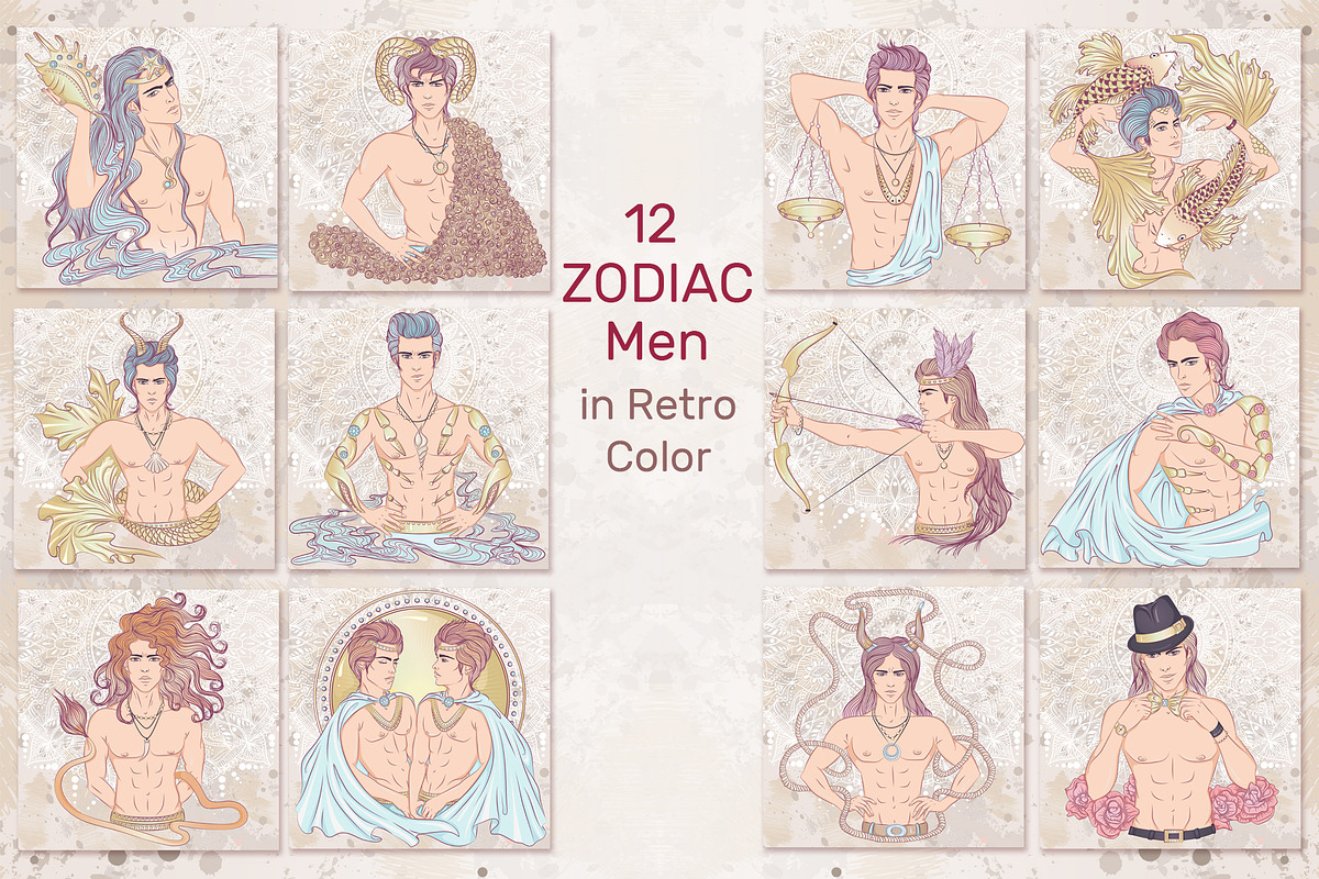 12 Zodiac Men Hand Drawn Collection, a Healthcare Illustration by ennona_art (Photo 6 of 11)