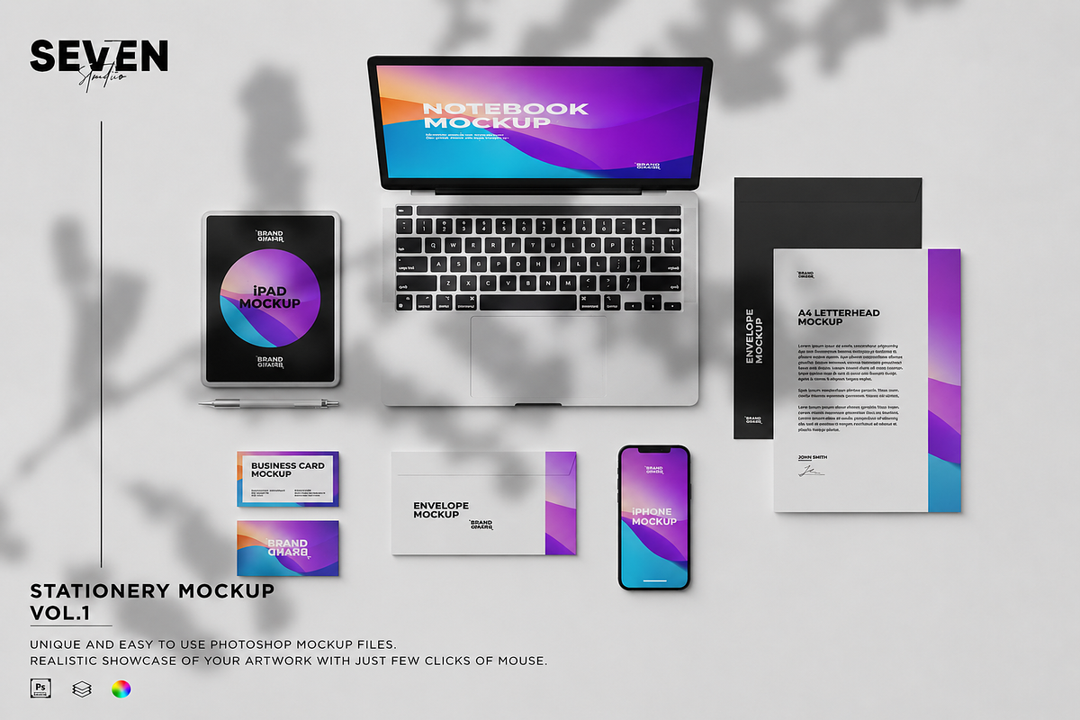 Devices Identity Branding Mockup, an Advertising Mockup by Se٧enStudio (Photo 1 of 2)
