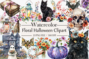 Watercolor Floral Halloween Clipart, an Illustration by Libby Wishes (Thumbnail 1 of 5)
