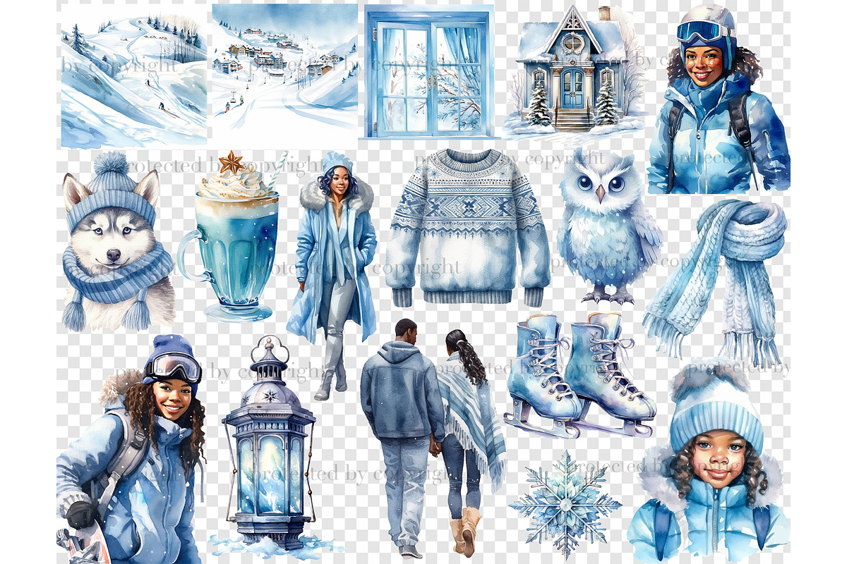 Cold Winter Clipart | Blue Christmas, a Person Illustration by GlamArtZhanna (Photo 5 of 5)