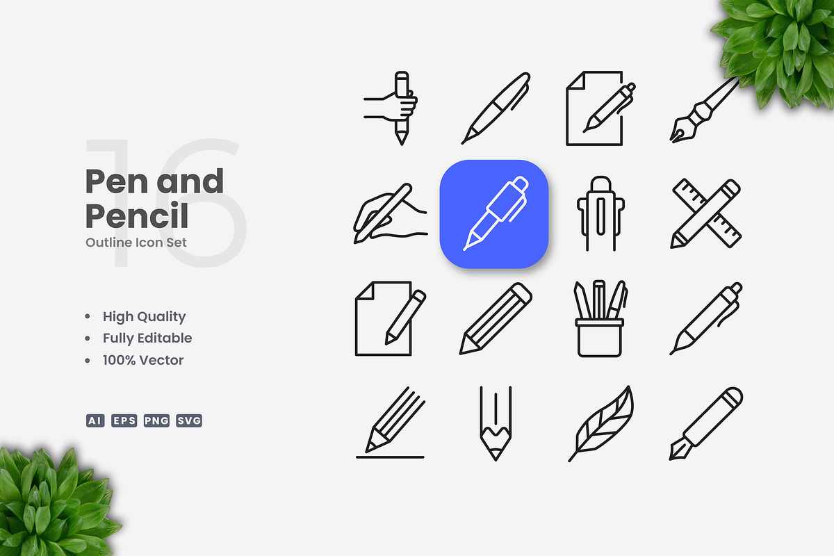 Pen and Pencil Outline Icons, an Outline Icon by Upnowgraphic