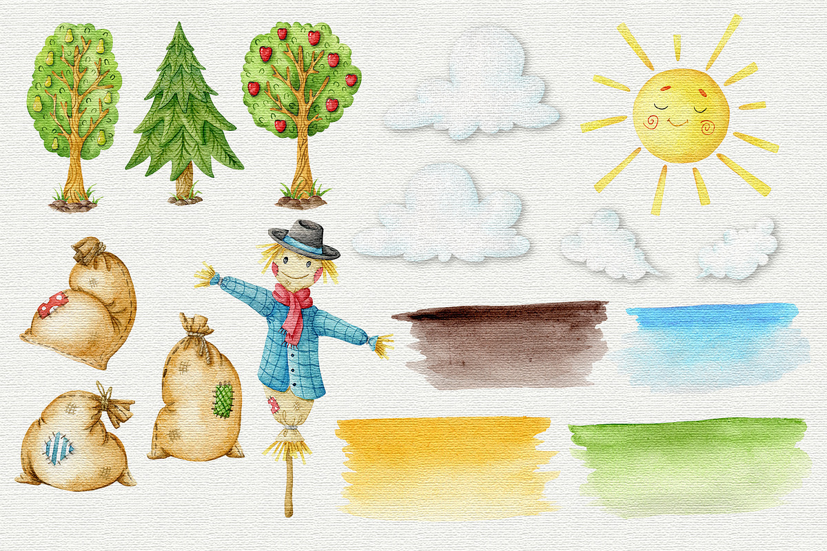 Farm objects watercolor clipart, an Object Graphic by Trinibis (Photo 3 of 5)