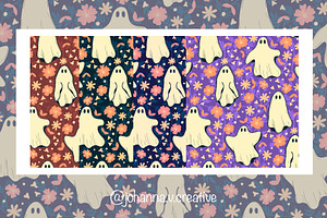 Floral Ghosts Seamless Pattern, an Illustration by Johanna V. Creative