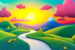 Cartoon Mountain Landscape at Sunset, a Background Photo by Ales Munt
