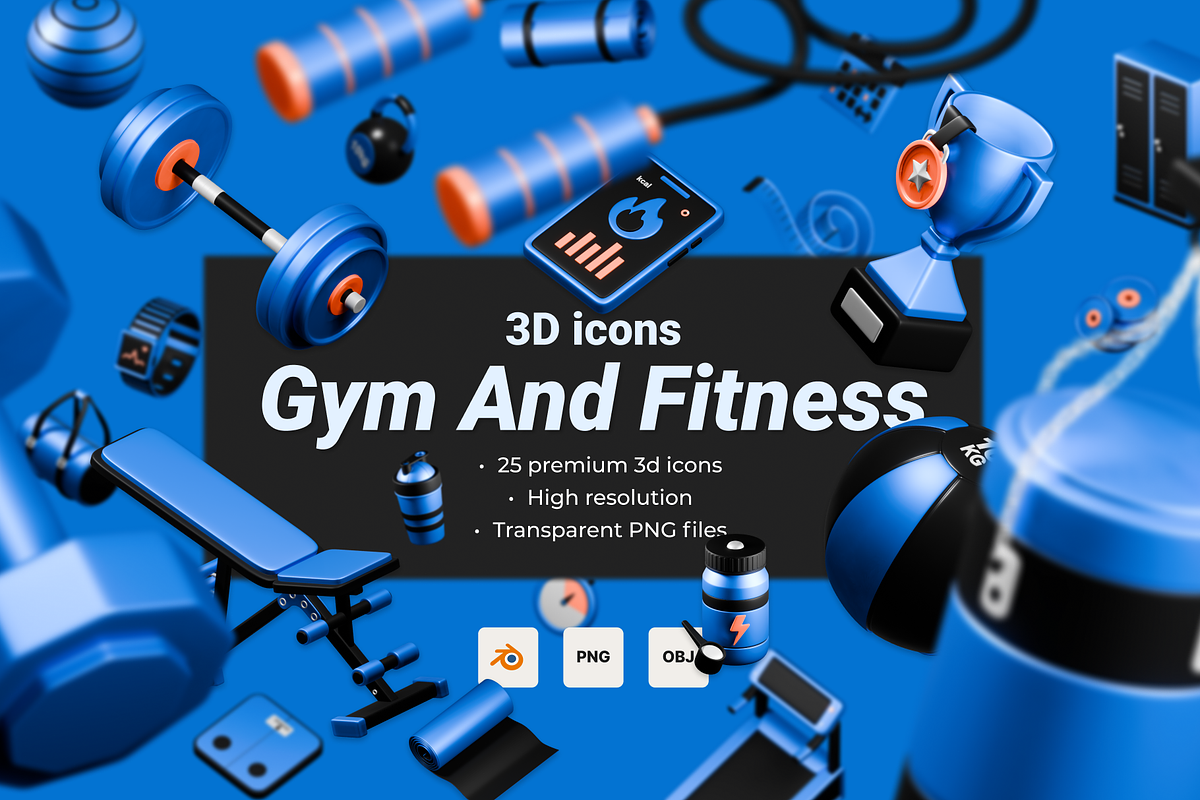 Gym and Fitness 3D Icon Set, a 3D by Laimmilka (Photo 1 of 4)