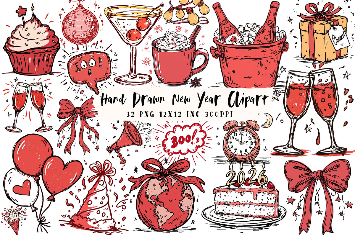Hand Drawn New Year Clipart, an Illustration by OK Design (Photo 1 of 6)
