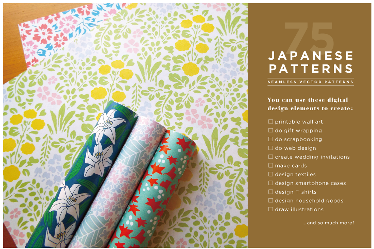 75 JAPANESE PATTERNS BUNDLE, a Pattern Graphic by JAPANESE MON