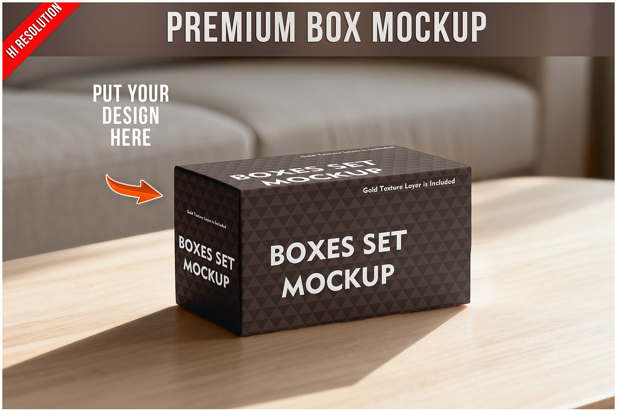 Premium Box Mockup PSD, a Product Mockup by Bruno's Shop (Photo 1 of 4)
