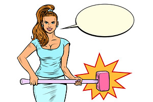 Beautiful strong woman with a hammer, an Object Illustration by studiostoks