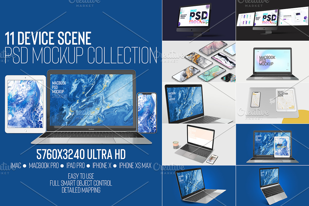 11 Device Scene PSD Mockup Col, an Object Graphic by Sinlatown (Photo 1 of 14)
