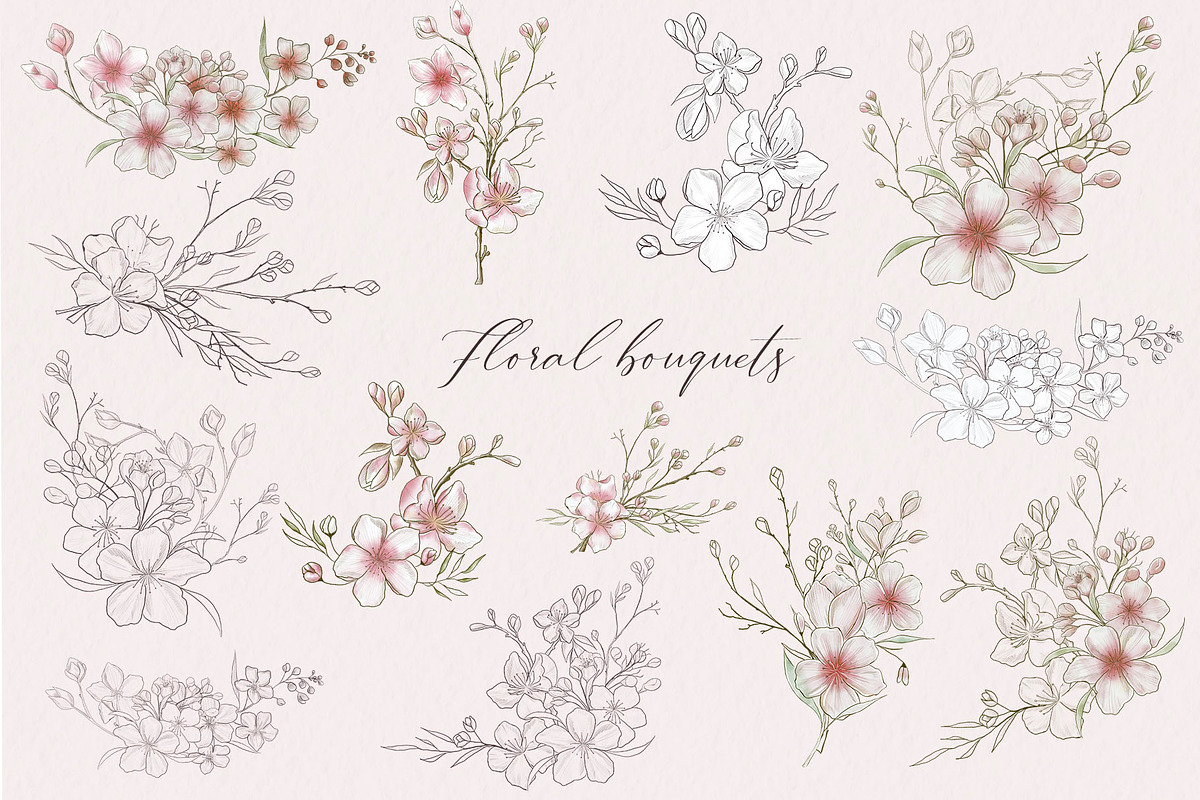 Cherry blossom cliparts and patterns, an Illustration by TatiArti (Photo 9 of 12)