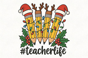 Christmas Pencils Teacher Christmas, an Illustration by CraftArtStudio