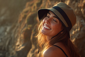 Smiling Freckled Woman on a Beach, a Person Photo by Virgo Studio