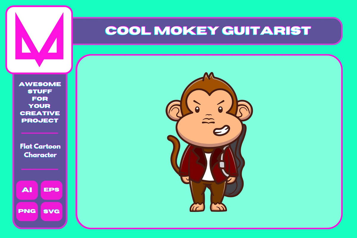 Cute Monkey Suite Carrying Guitar, an Animal Illustration by Artstorystudio (Photo 2 of 3)