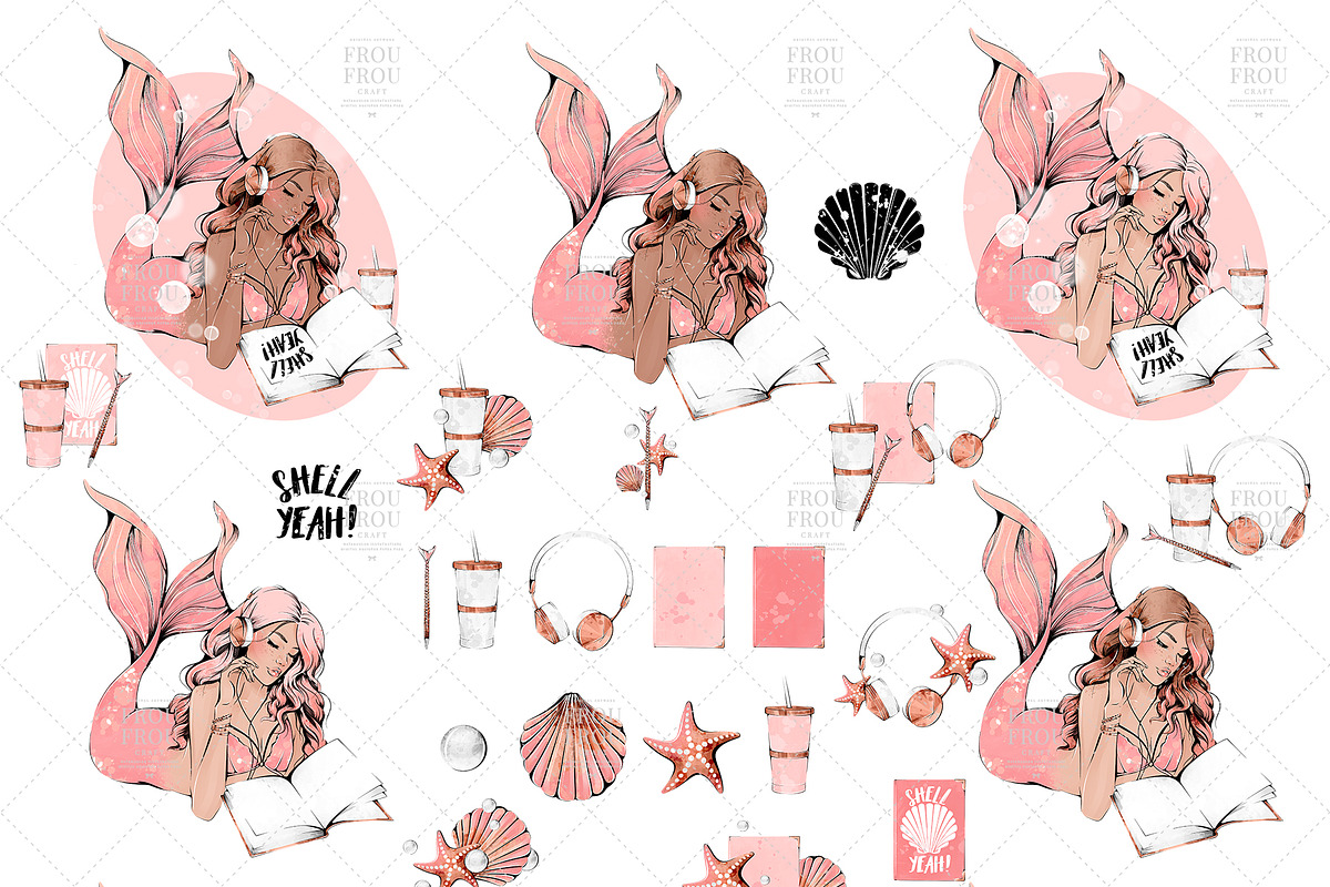 Mermaid Summer Peach Clip Art, an Illustration by Frou Fou Craft (Photo 6 of 6)