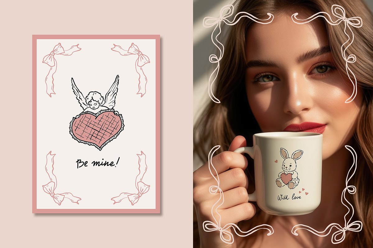 BE MY VALENTINE romantic line art, a Decorative Illustration by long summer (Photo 4 of 14)