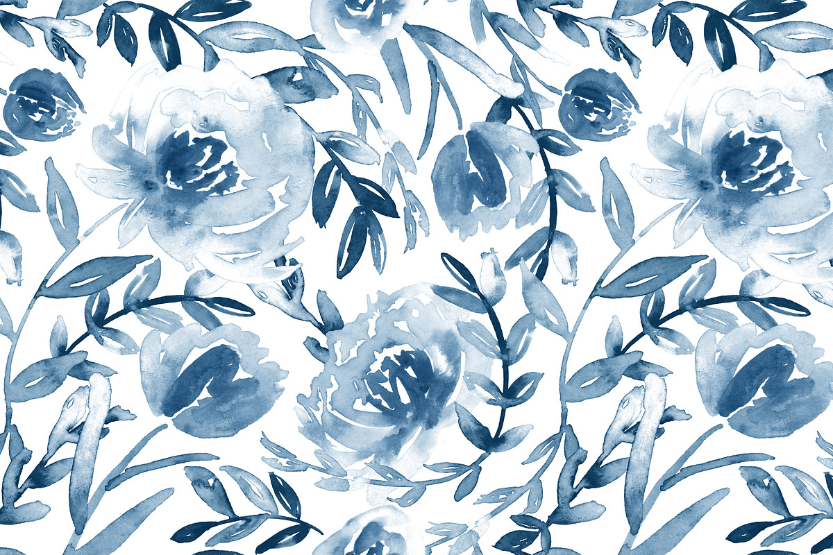 Watercolour blue floral pattern, a Pattern Graphic by Anya-D (Photo 2 of 4)