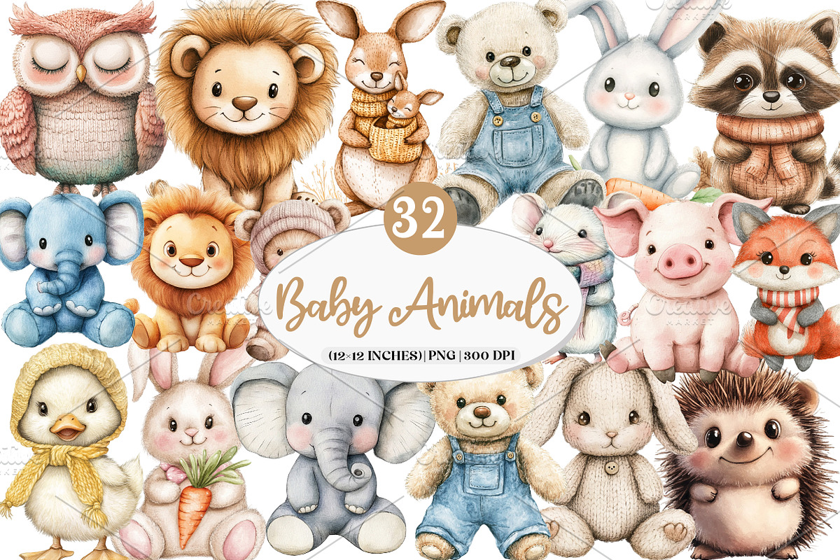 Vintage Knitted Plush Baby Animals P, an Illustration by Watercolor design (Photo 1 of 5)