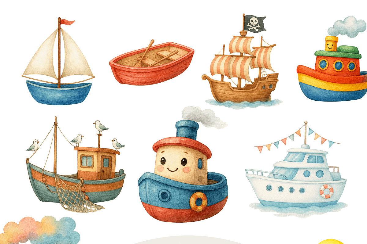 Boat Clipart Set, a Decorative Illustration by Pati Charm Studio (Photo 1 of 8)