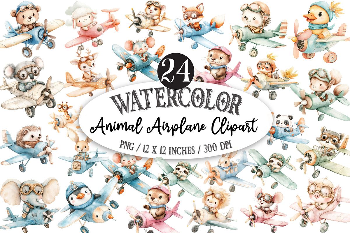 Animal Airplane Clipart PNG, a Seasonal Illustration by Designking (Photo 1 of 4)