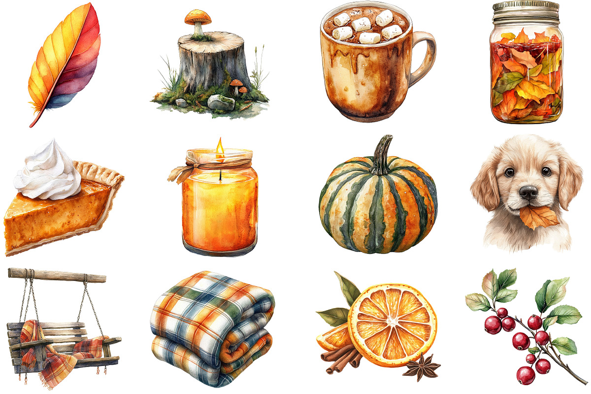 Watercolor Cozy Autumn Clipart, an Illustration by Pixels.Craft (Photo 3 of 5)