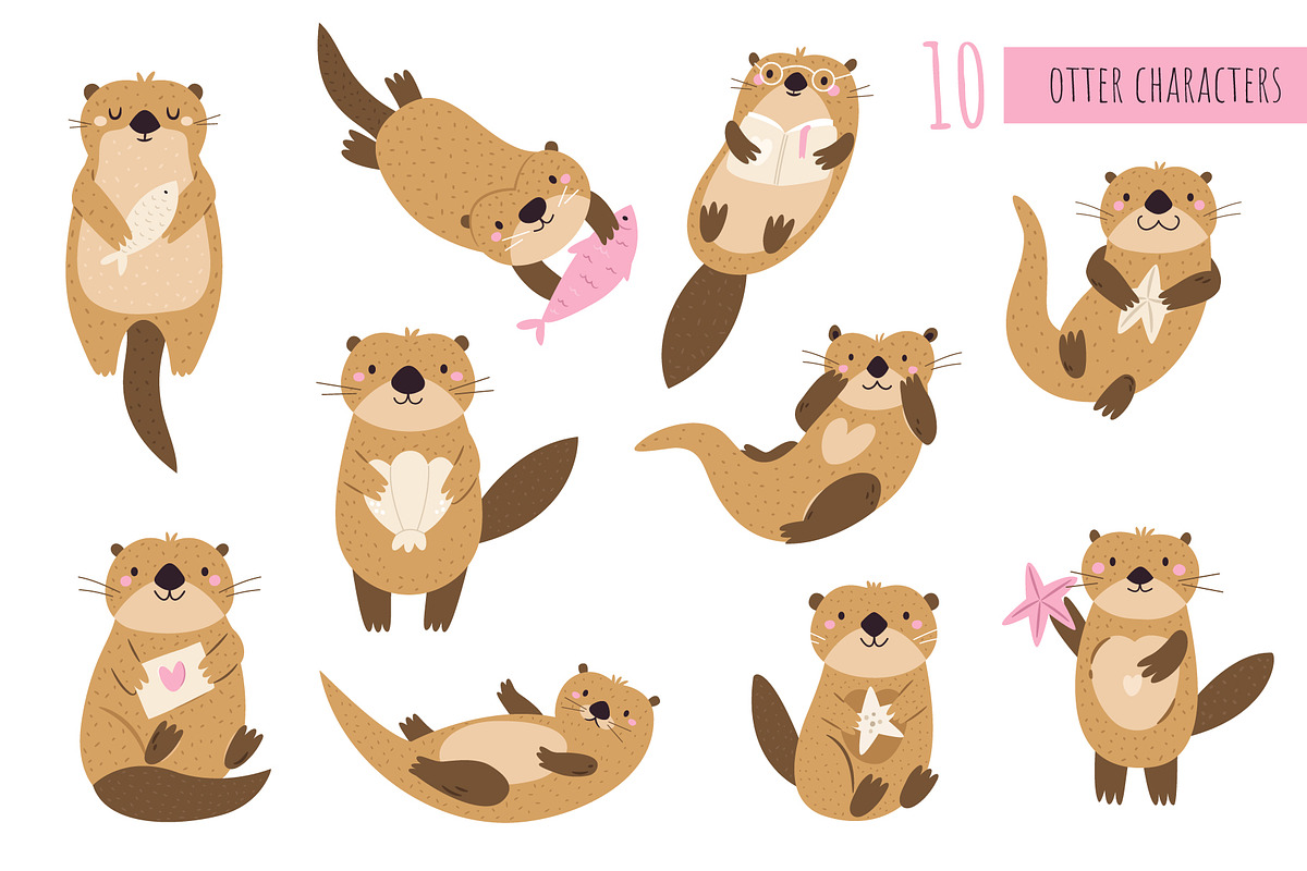 Cute Otters Cliparts & Patterns, a Graphic by danceyourlife (Photo 7 of 11)
